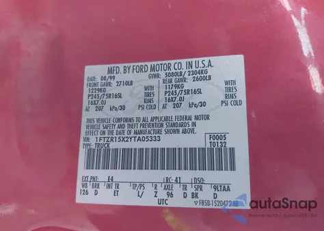 2000 Ford Ranger Xlt z USA, uszkodzony, nr VIN 1FTZR15X2YTA05333